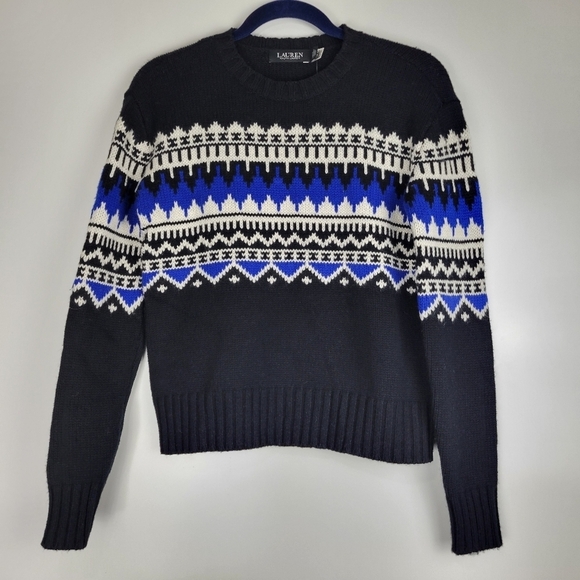 NWT LAUREN Ralph Lauren Fair Isle Sweater Wool Blend in Black Blue Cream Size XS - Picture 5 of 13
